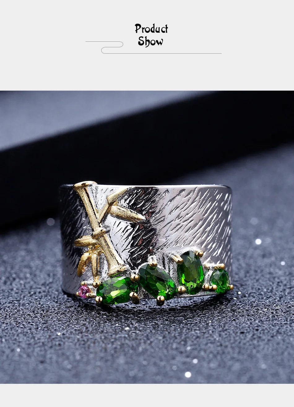 GEM'S балет натуральный хром диопсид драгоценный камень кольцо 925 пробы серебро ручной работы бамбуковые кольца для женщин вечерние ювелирные изделия
