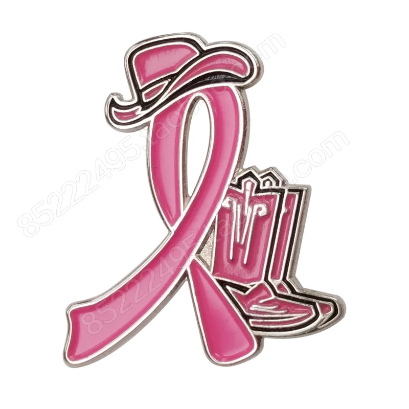 

Breast Cancer Awareness Cowgirl Boots and Hat Pink Ribbon Lapel Pins