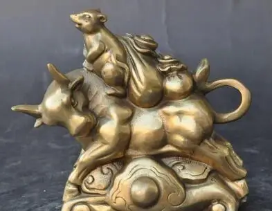 Китайский латунный феншуй Oxen Bull мышь богатство счастливое Искусство Статуя