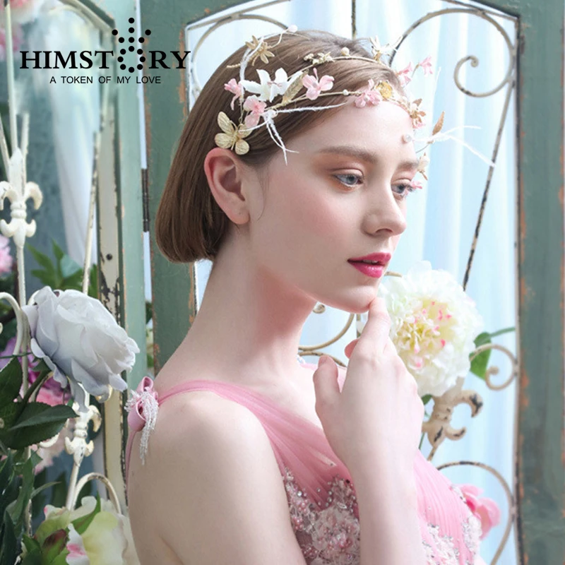 

Luxury Handmade Pearl Feather Bridal Tiara wedding Hair accessories Gold Leaves Bridal Headbands Soft Tiaras For wedding