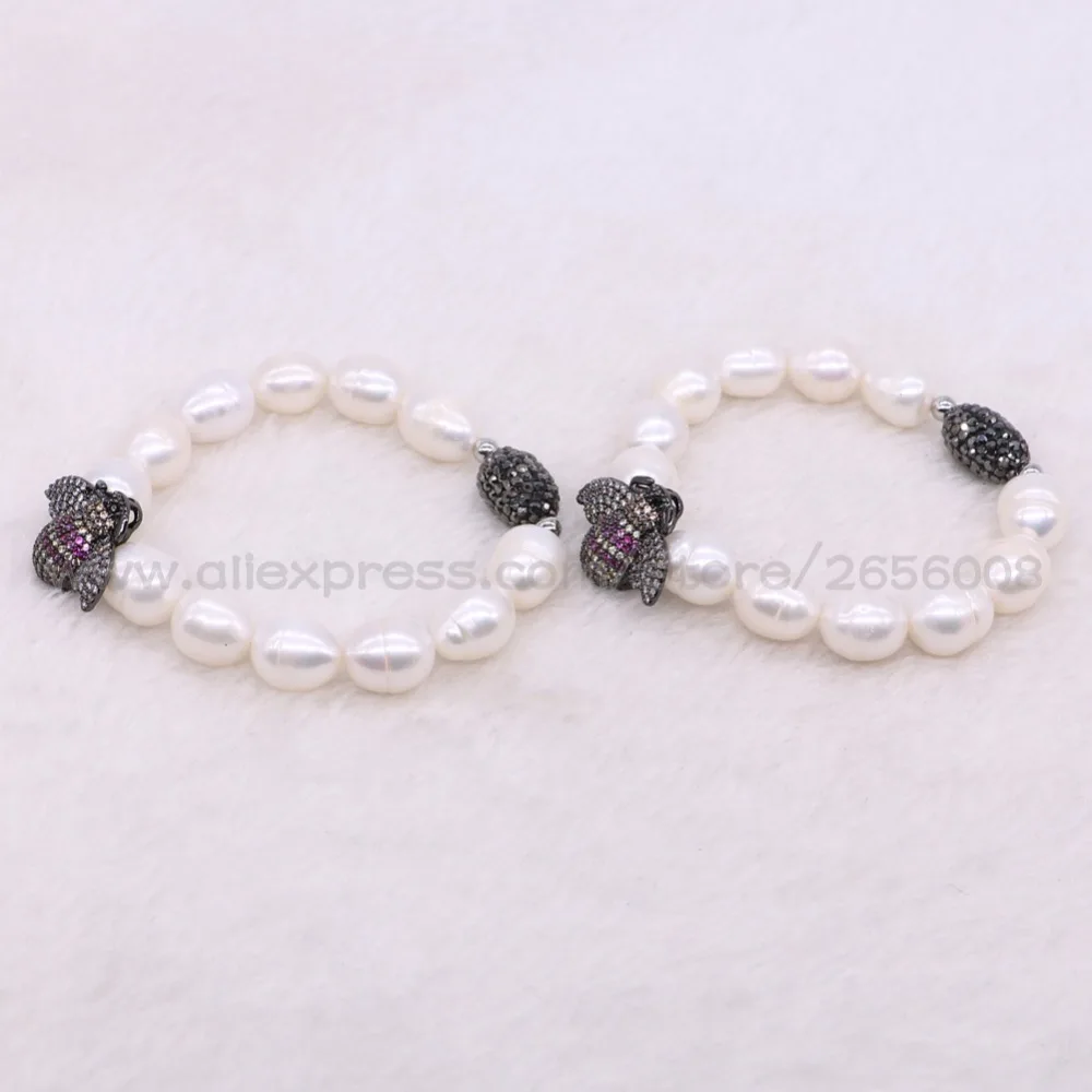 4 нити браслет из натурального жемчуга с микро-ПАВЕ шармы в виде пчелы ювелирные