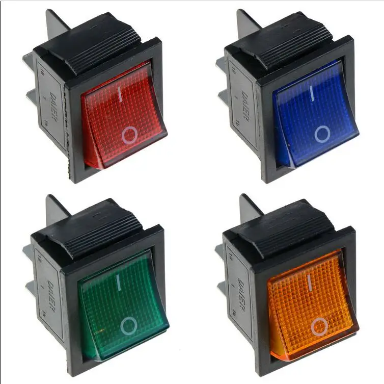 

5pcs Illuminated Large On-Off Rocker Switch - Red Blue Green Yellow 20A 125VAC 16A 250VAC