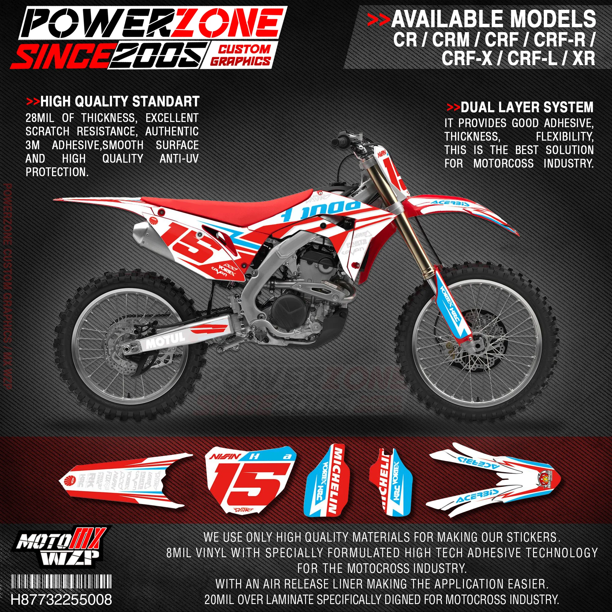 

PowerZone Custom Team Graphics Backgrounds Decals 3M Stickers Kit For HONDA CRF250R 2018-2019 CRF450R 2017-2019 008