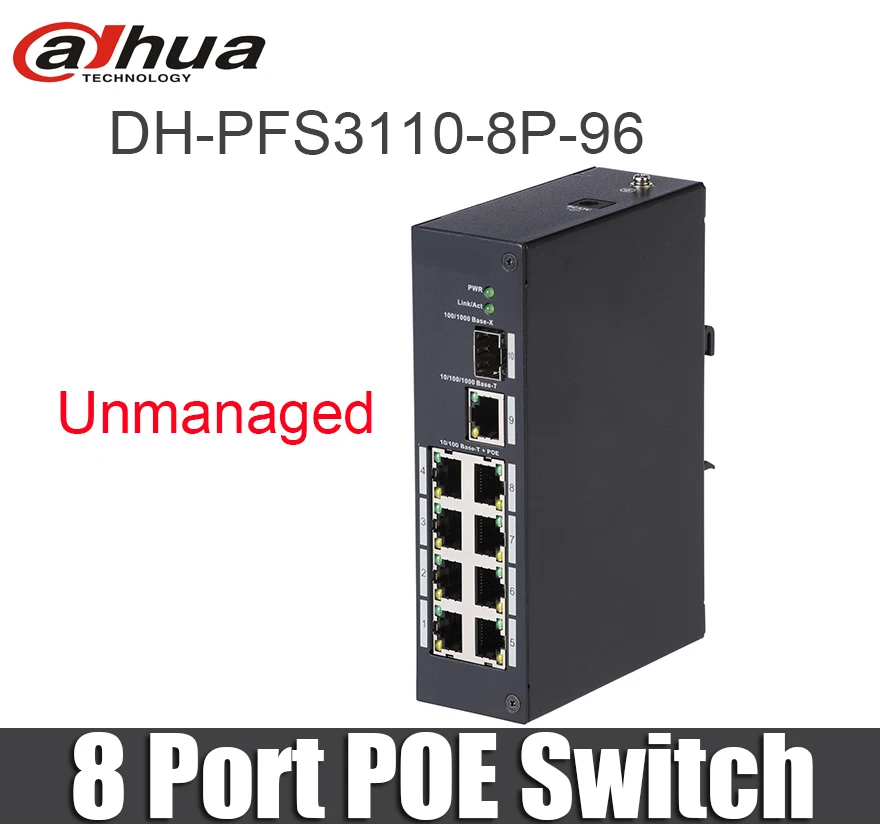 Сетевой видеорегистратор Dahua DH-PFS3110-8P-96 8 Порты и разъёмы коммутатор питания через ethernet коммутатор Поддержка IEEE802.3af, IEEE802.3at Стандартный двухслойный промышленный pfs3110-8p-96