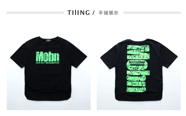 Детский костюм в стиле хип хоп для мальчиков и девочек Свободная черная футболка