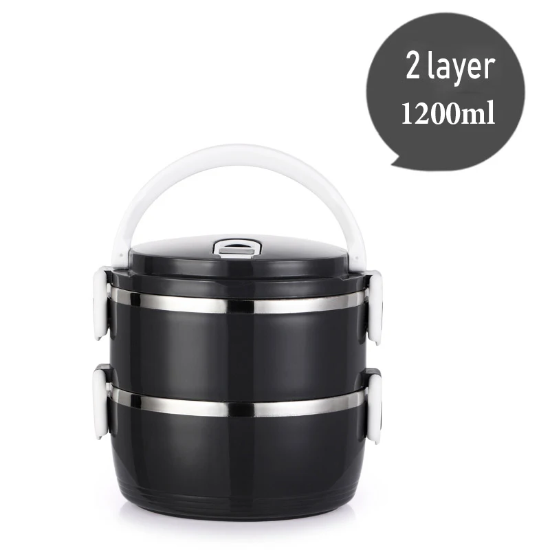 2 Layer (Black) Утолщенный Ланч-бокс из нержавеющей стали, термо-бокс для еды, Ланчбокс в японском стиле для взрослых и детей, для офиса, портативный, для пикника, школы - Цвет: 2 Layer (Black)
