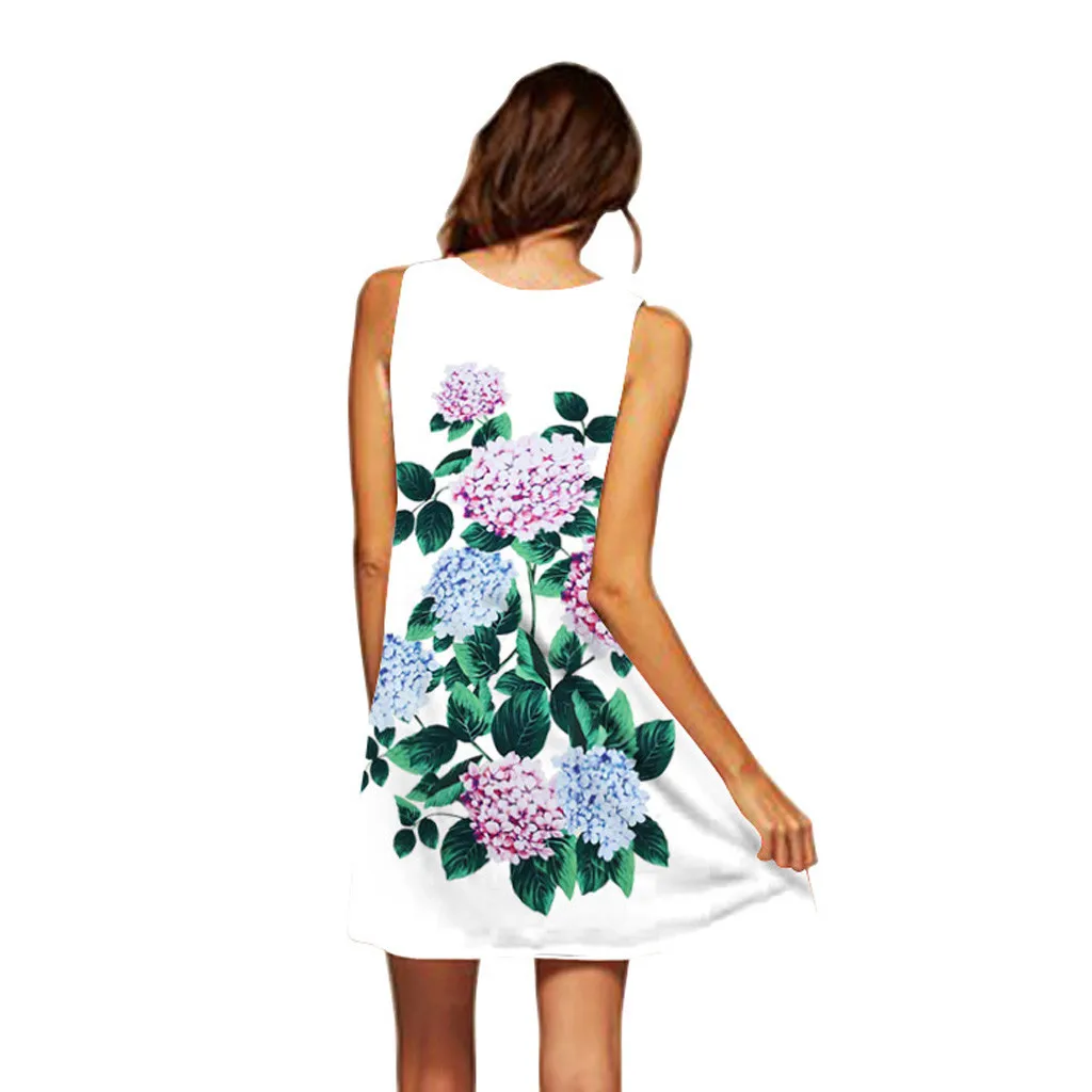 Женское шифоновое платье с цветочным принтом короткое пляжное без рукавов в