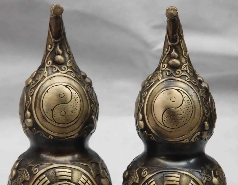 Китайский Медь Бронза Фэн-шуй Даосизм Тай Цзи Инь Ян Бутылочной Тыквы Ваза Статуя