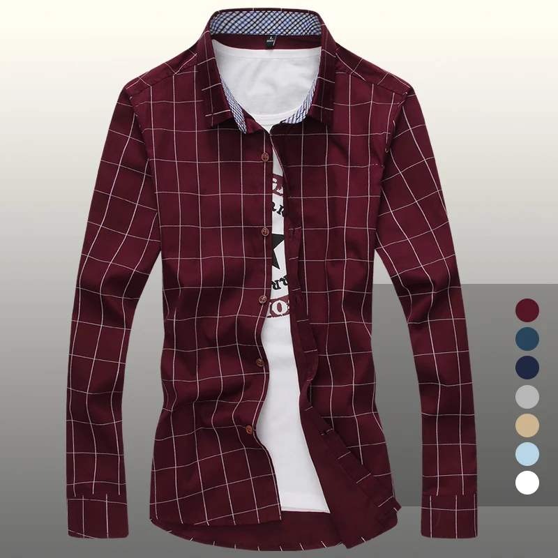2018 Plaid Shirts Men Casual Long Sleeve Mens Dress Fashion Man Plus size 3XL 4XL 5XL N-5 | Мужская одежда