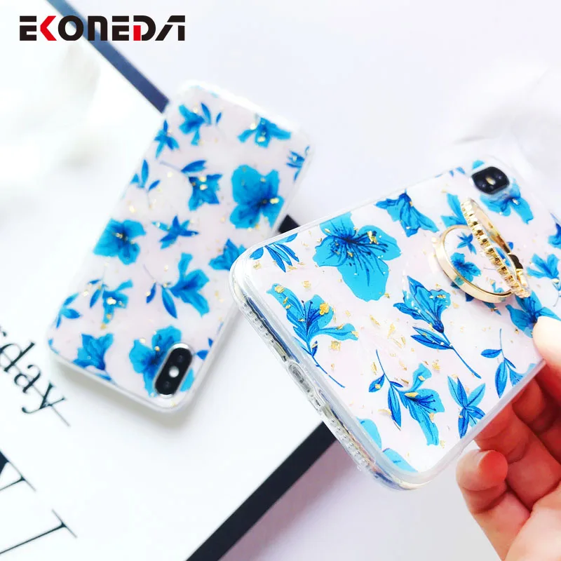 Чехол EKONEDA из золотой фольги с цветочными листьями для iPhone XR чехол кольцом