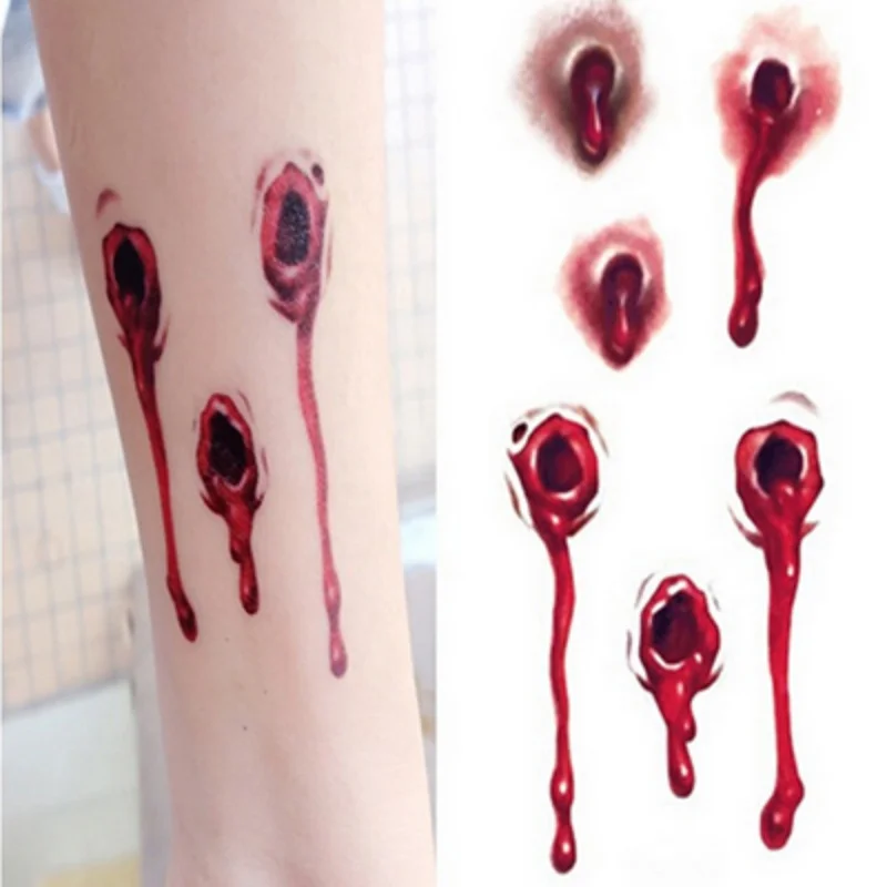 Bloodstain Scar Stickers 3D Bright Sticker 10PCS Funny Halloween Horror Wound Lifelike | Дом и сад