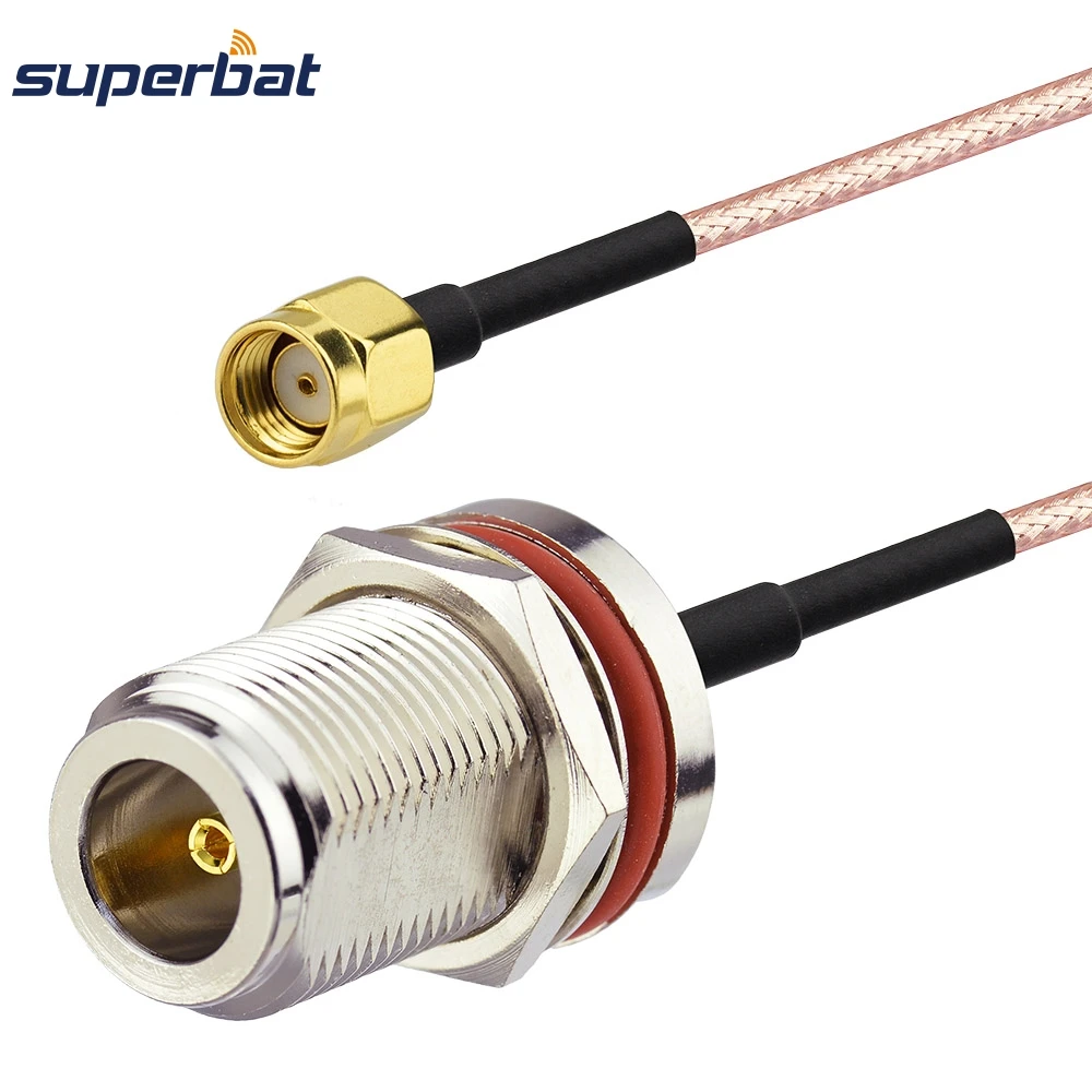 Superbat N-Type Female Bulkhead O-ring to RP-SMA Male Connector Coaxial Pigtail Cable RG316 15CM for Wireless Antenna