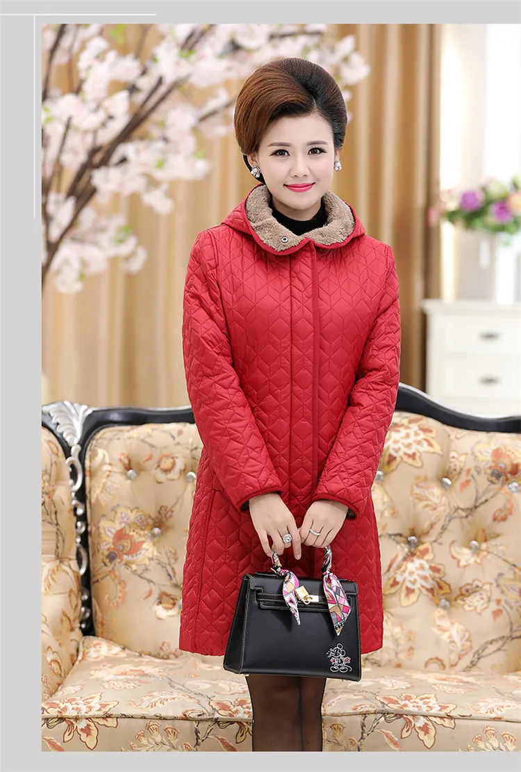 Women Parkas Thick Jacket Winter Coat Long Middle-aged Hooded Warm Cotton Outwear Plus Size 4XL Elderly Mom Padded Velvet Coats