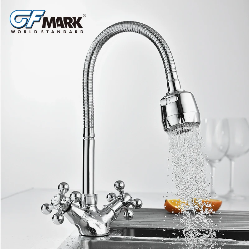 

GFmark смесители для кухни современный дизайн с ручным колесом Поворотный смеситель из цинкового сплава для горячей и холодной воды классичес...