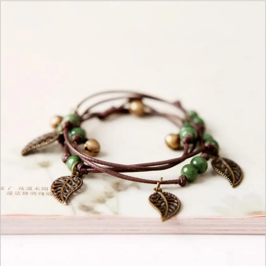 Ручной работы Boho Gypsy хиппи коричневый кожаный лист металлические подвески