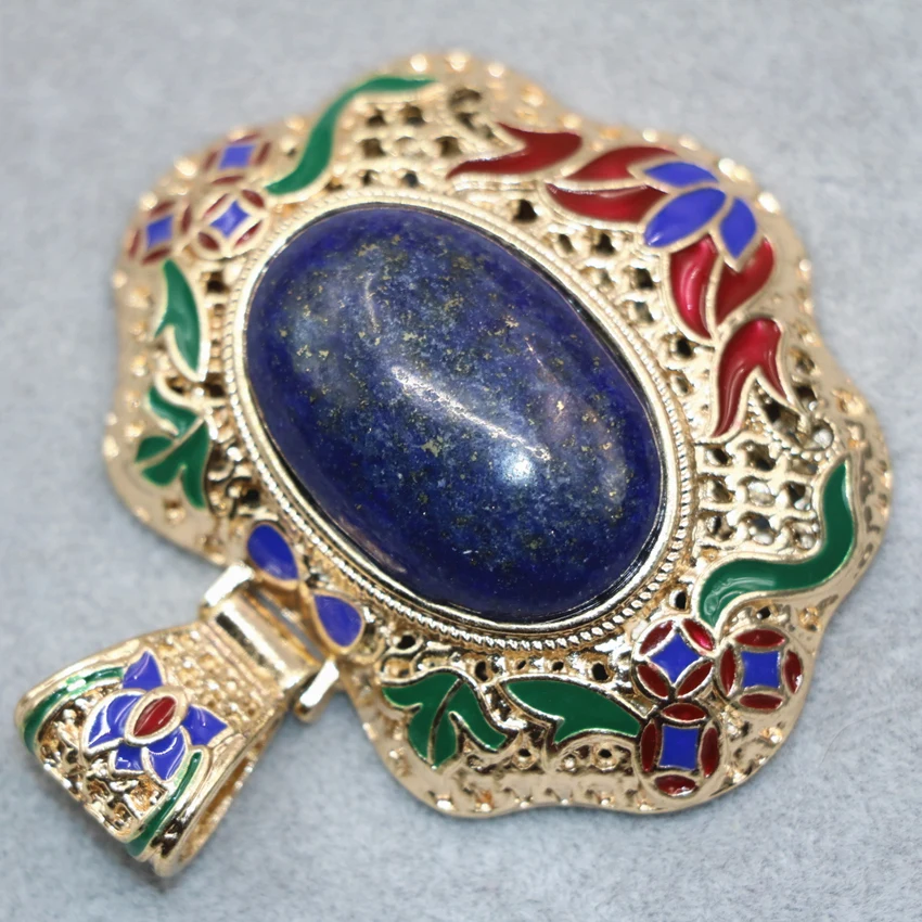 Природный Овальный Лазурит Камень Подвески яйцевидной формы кулон 45*55 мм Эмаль