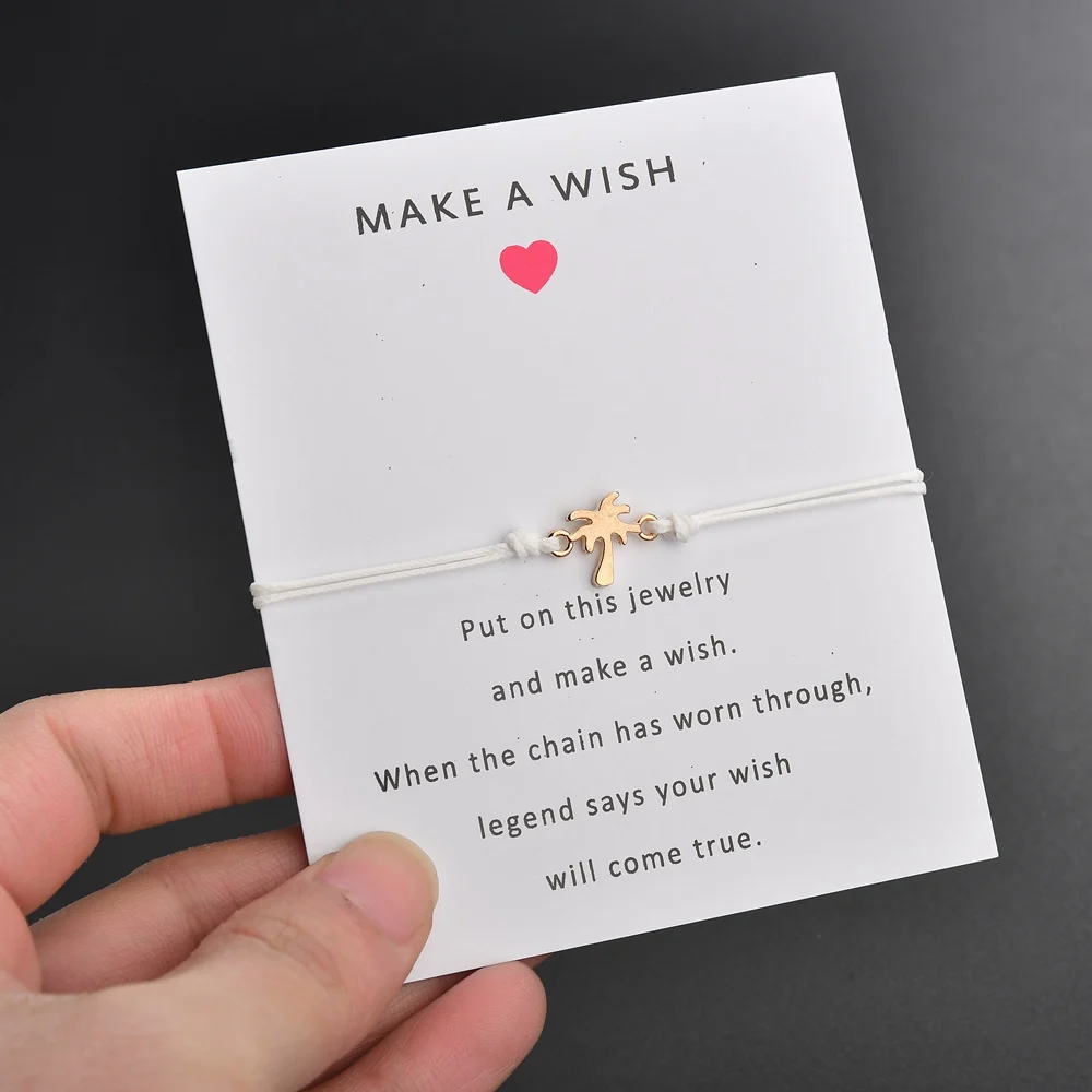 Terreau Kathy Handmade Coconut Tree Pendant Woven Rope Chain Bracelet With Make a Wish Paper Card Fashion Jewelry Gift For Women | Украшения