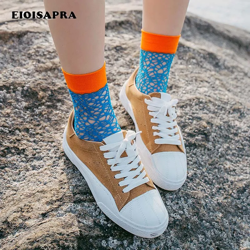 &quotEIOISAPRA&quot/женские разноцветные ажурные носки до щиколотки короткие с сеточкой и
