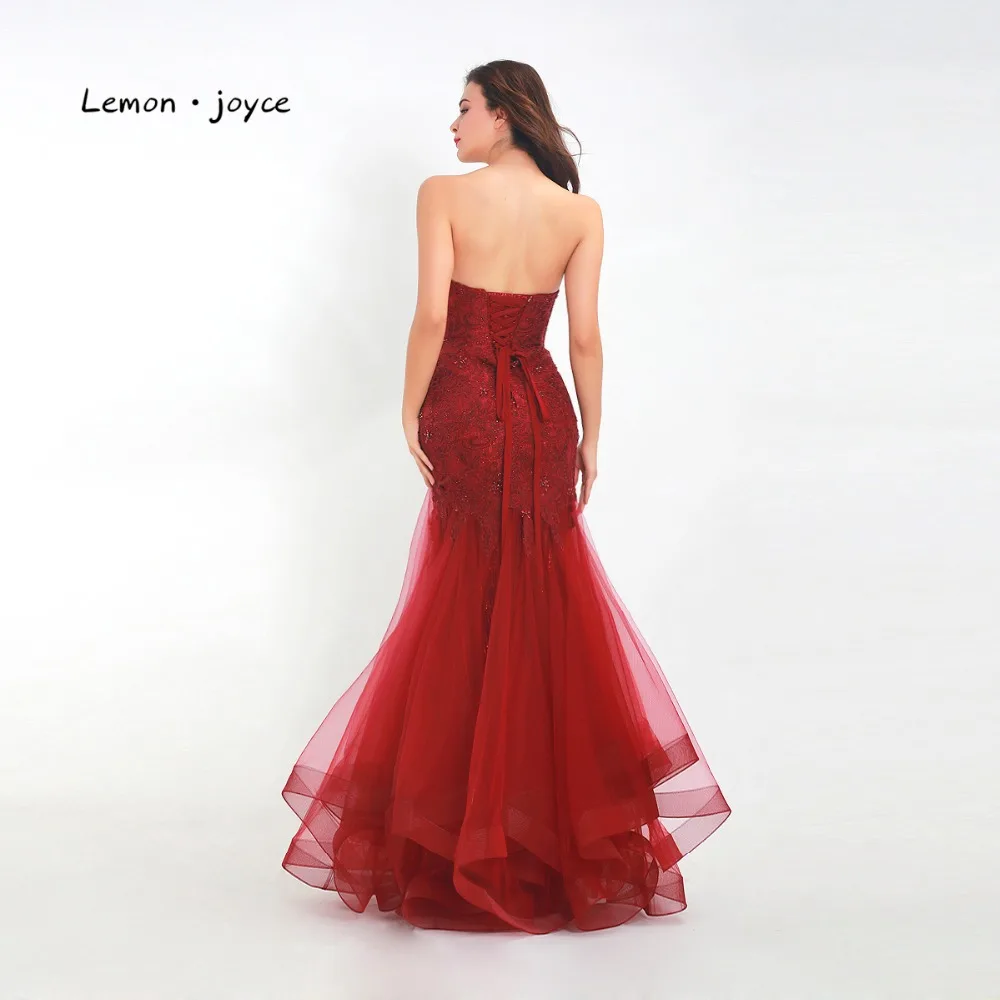Lemon joyce винно красные вечерние платья русалки Длинные 2019 из кружева бисера