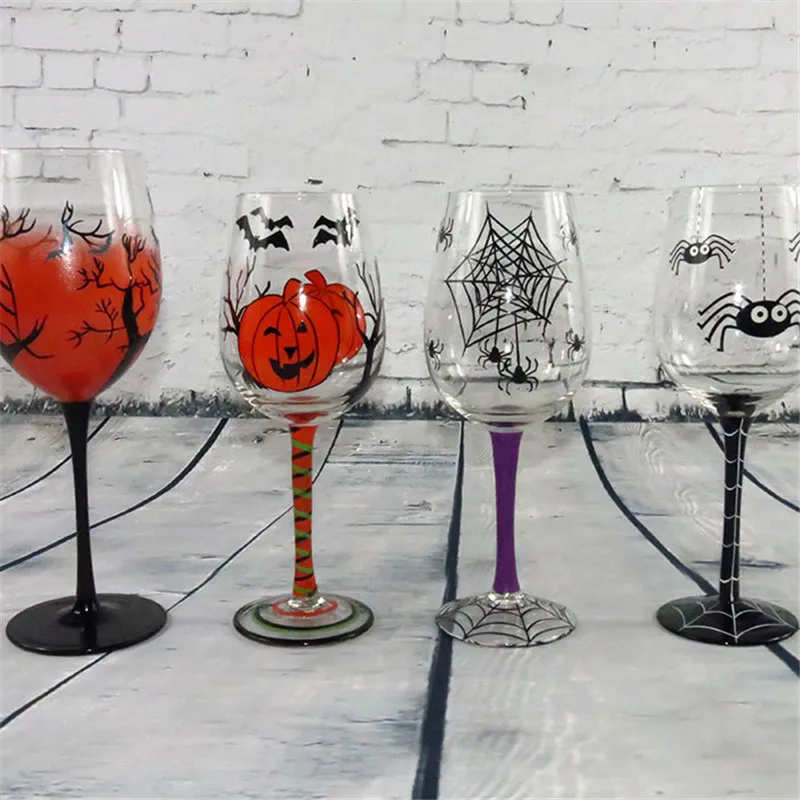 New Creative Halloween Day personalized gifts hand-painted pumpkin spider web tree colorful red wine glass cup hanap goblet mug | Дом и сад