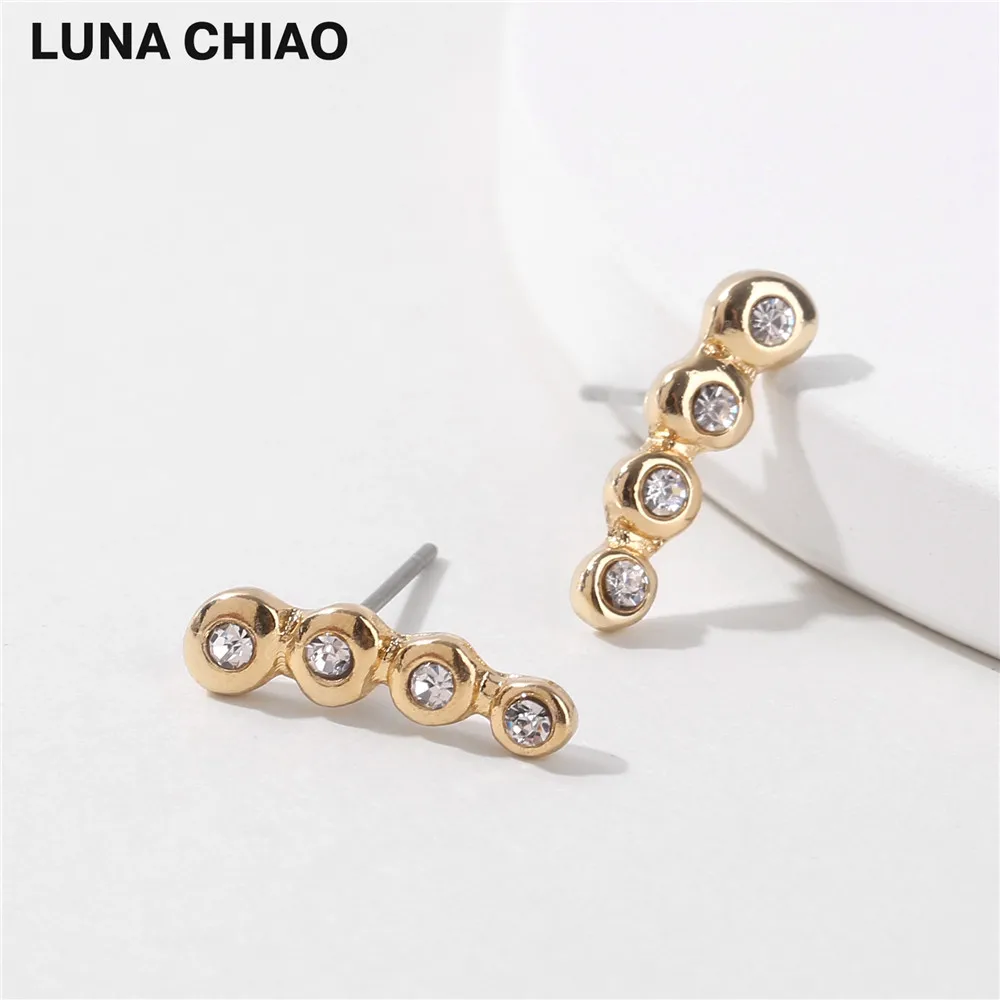Женские серьги пусеты LUNA CHIAO модные с металлическими кристаллами|post earrings|crystal