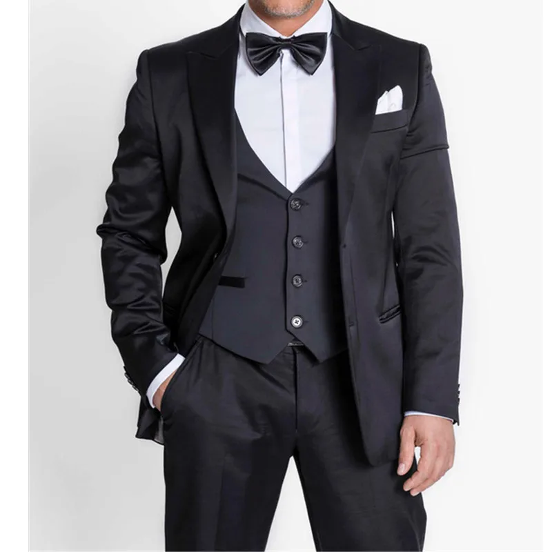 

Bridalaffair Black Formal Men Suit Slim Fit Mens Suits Bespoke Groom Tuxedo Blazer for Wedding Prom Jacket Pants with Vest 3Pcs