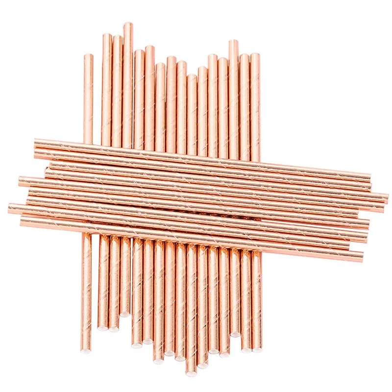 Rose Gold 25 шт. фольга золото розовое золото серебро бумажные соломинки Свадебные сувениры звезда питьевой соломки для дней рождения вечерние украшения Детские принадлежности для вечеринок - Цвет: Rose Gold