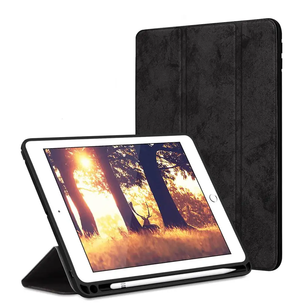 Чехол для iPad 9,7 чехол A1893 A1954 карандаш HolderTablet Мягкая силиконовая задняя крышка Trifold стоячая таблетница+ плёнки ручка