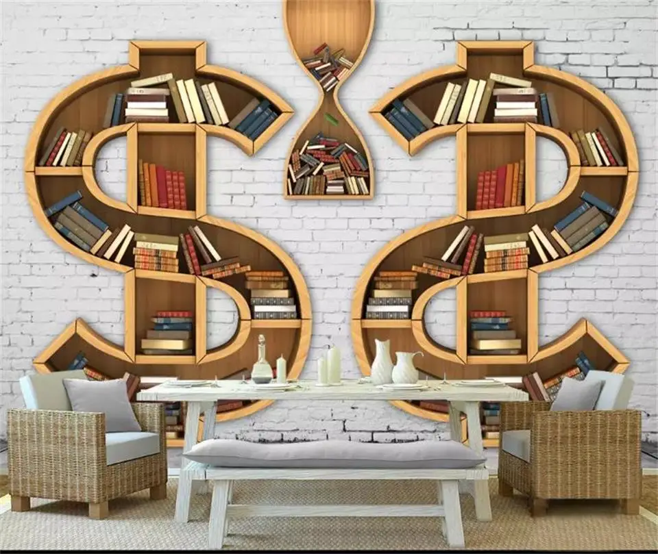 Пользовательские 3d фото обои роспись Диван ТВ фон S образная книжная полка
