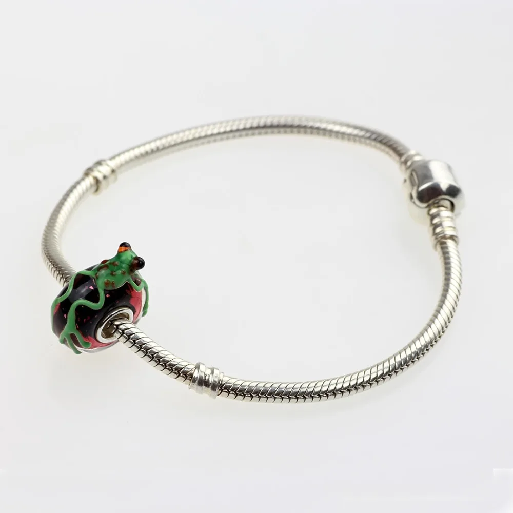 Лягушка бусины из муранского стекла с подвесками твердого стерлингового серебра