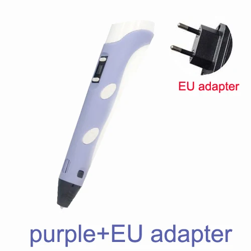 purple-EU adapter 3D Ручка для рисования, регулируемая печать, детские развивающие игрушки, сделай сам, светодиодный ABS экран, креативный подарок, живопись, дизайн, 0,7 мм диаметр наконечника - Цвет: purple-EU adapter