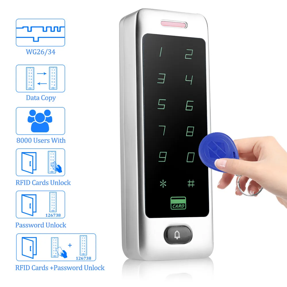 Водонепроницаемая металлическая RFID клавиатура IP65 считыватель доступа Wiegand26/34