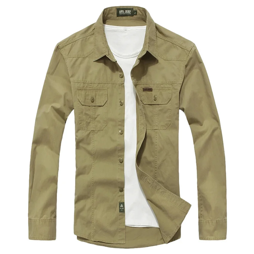 2019 New Fashion AFS JEEP Shirt Men's Long Sleeve Casual Male Brand Shirts Slim Fit French Cuff Dress For Men 75 | Мужская одежда