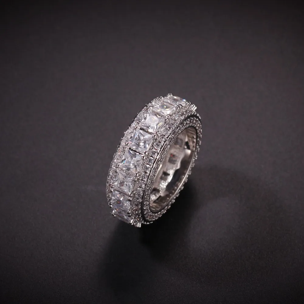TBTK Luxury Paved Bling Crystal Zirconia Stones Beautiful Fashion Ring for Men Trendy Punk Jewelry Wedding Bands Round Cool | Украшения и