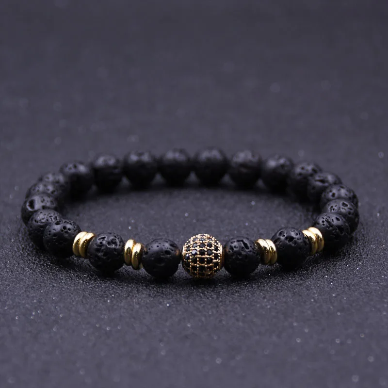 HYHONEY камень из натуральной лавы Браслеты и браслеты паве Цирконий CZ шар шарм для