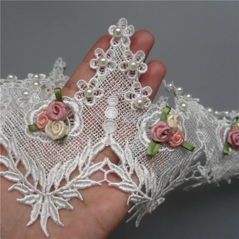 1 ярд красивый жемчужный цветок вышитый бисером кружевной край отделка