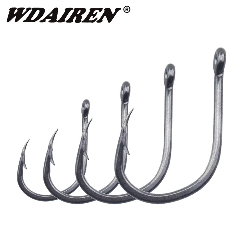 

WDAIREN 100Pcs/lot Carbon Steel 3# -12# Fishing Hook Durable Pesca Jig Head Fishing Hooks with Hole Carp Tackle Box WD-141