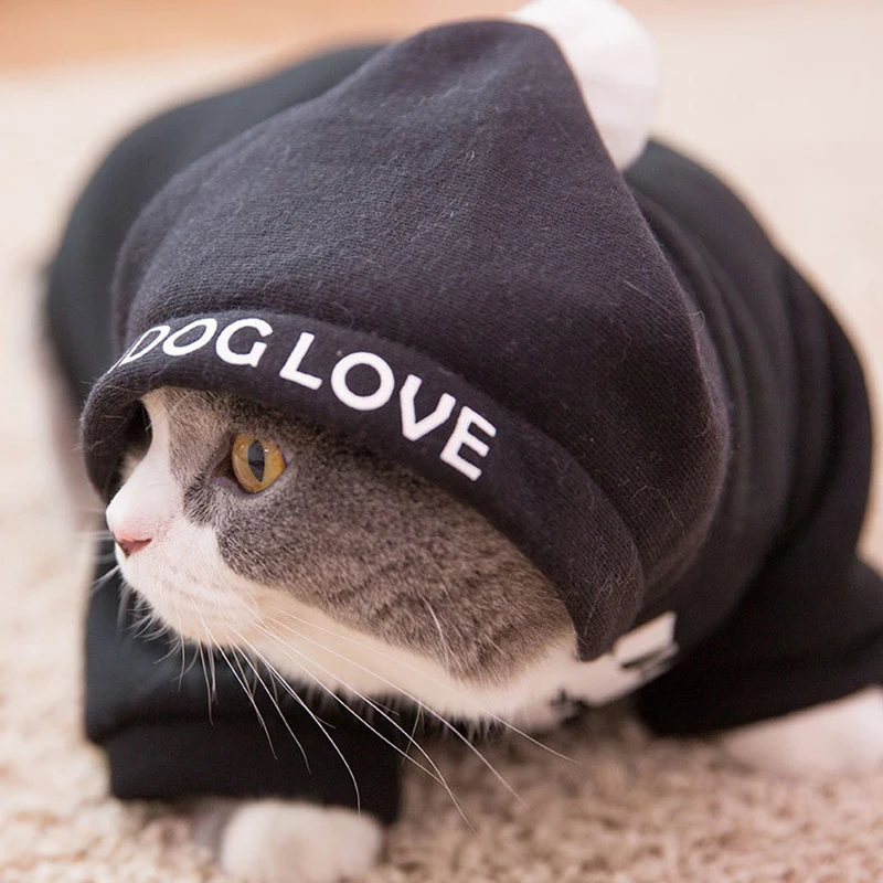 Модный осенний хлопковый маленький свитер для собаки кошки с кепкой в стиле панк