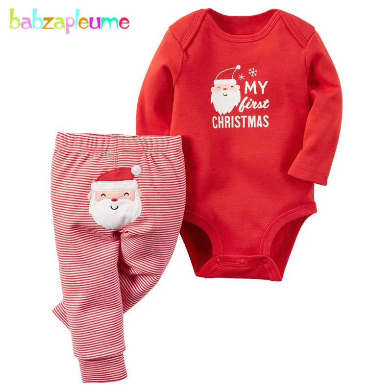 

babzapleume Baby Girls Boys Christmas Clothes Cartoon Cute Santa Claus Infant Rompers Bodysuit+Pants Newborn Clothing Set BC1056