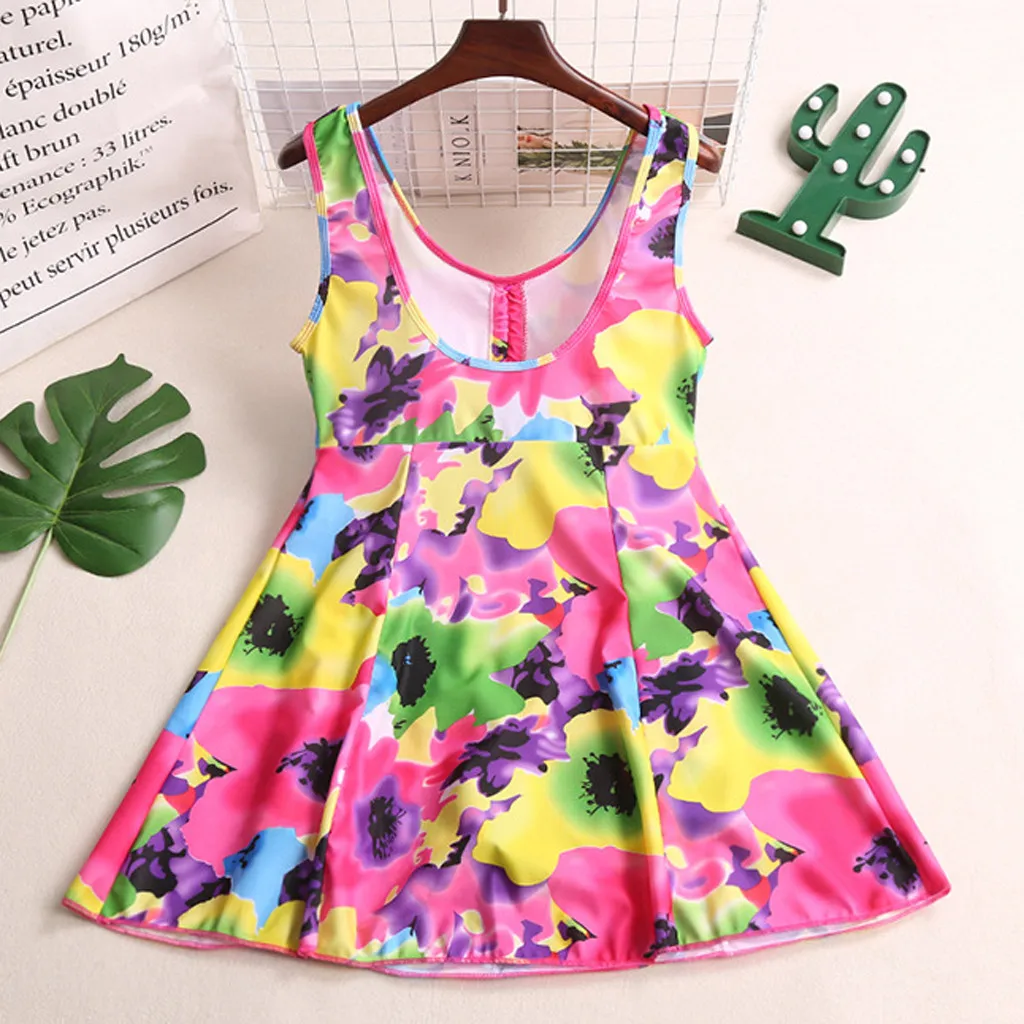 CHAMSGEND New Women's XL printed conservative swimming skirt sexy fashion beachwear one-piece swimsuit