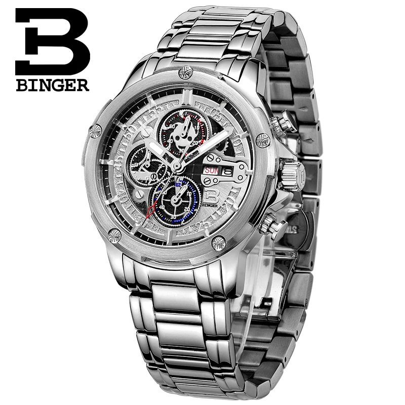 Швейцарские мужские часы люксовый бренд Бингер кварцевые полностью из