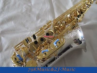 professional silver plated body and gold plated keys alto saxophone eb sax lapis lazuli key shell key high f wcase