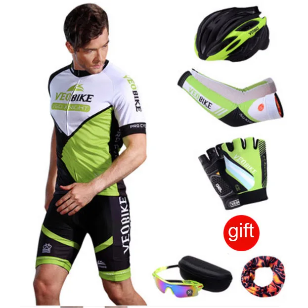 green set VEOBIKE Pro Team велосипедная майка Мужская с коротким рукавом Одежда для велосипеда дышащая велосипедная Одежда Мужская одежда для велоспорта комплект спортивной одежды - Цвет: green set