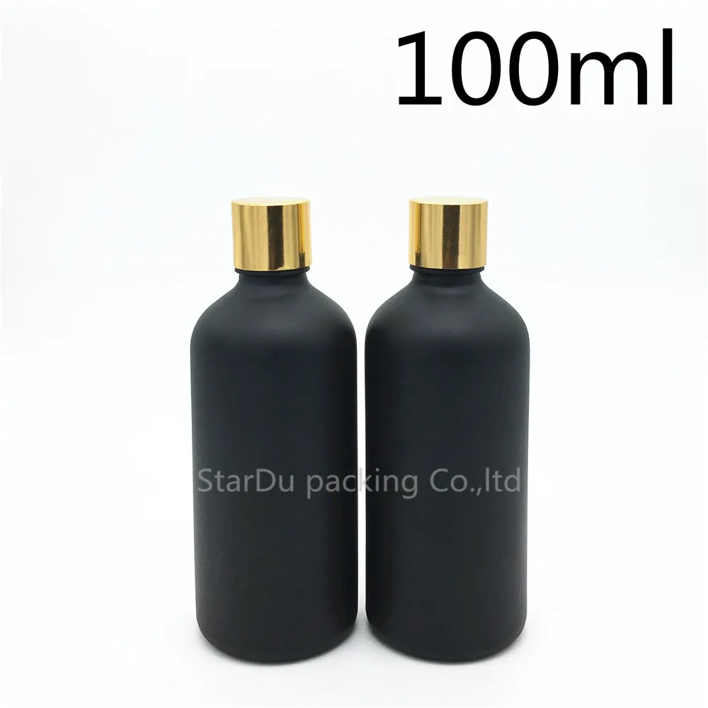 

High-quality 100ML Black Frosted Glass Bottle Vials Essential Oil Bottle Perfume bottles Aluminum cover plug 500pcs/lot