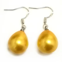 wholesale 12x16mm yellow raindrop south sea shell pearl 925 sterling silver hook earring