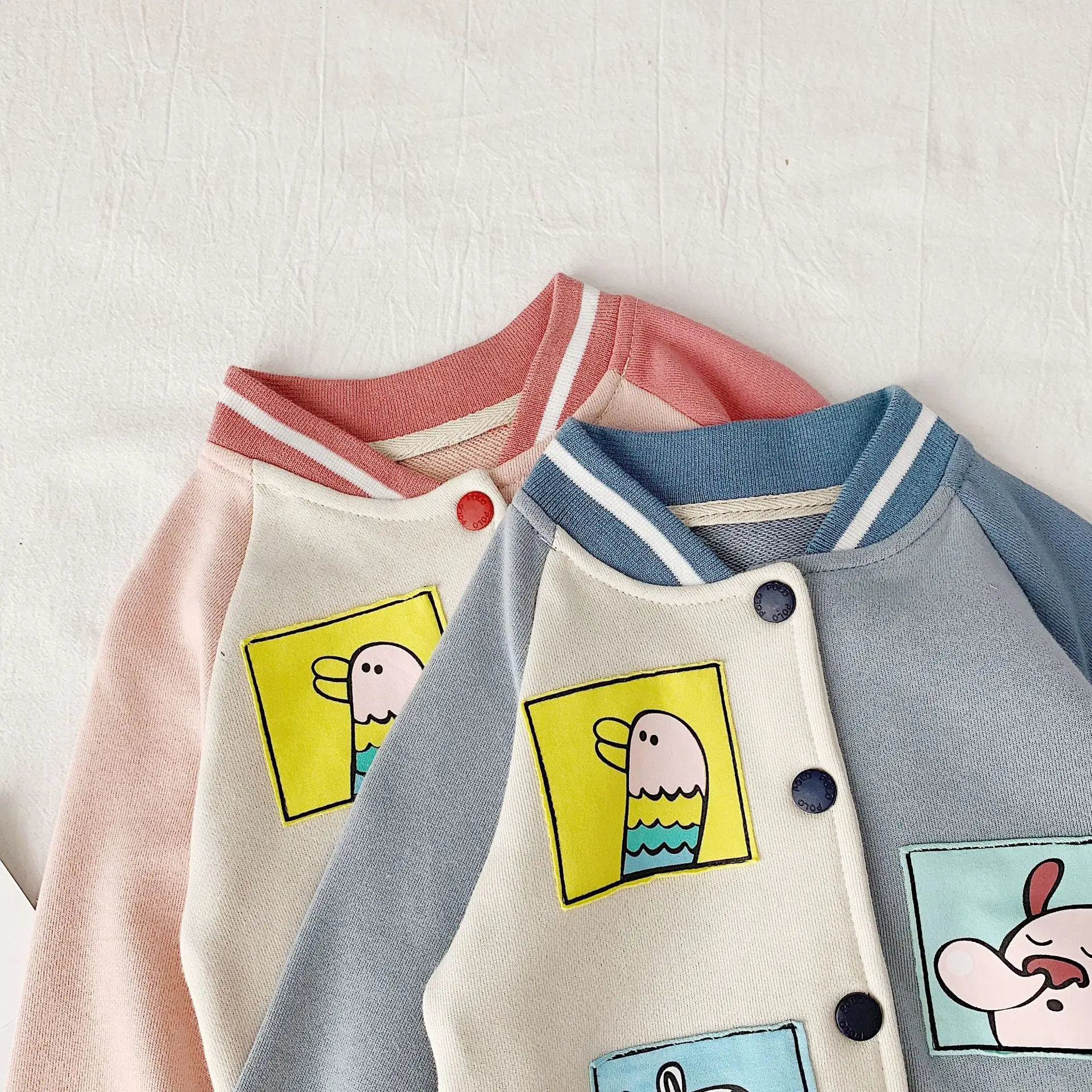 Autumn kids cartoon printing fashion color matching baseball jackets boys girls casual coats outwear