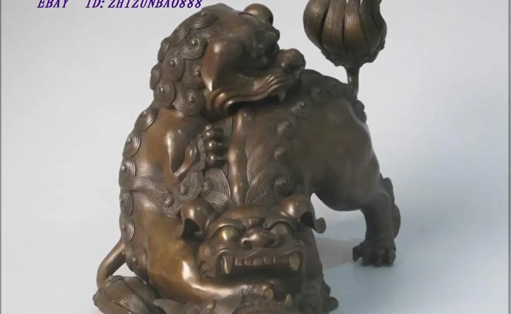 Уникальный чистый Бронзовый Китайский foo dog ЛЕВ Укус luckines Лев курильница | Дом и
