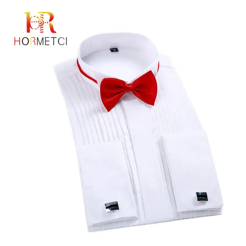 Мужская рубашка с длинным рукавом HORMETCI белая вечерняя под смокинг для свадьбы 2019