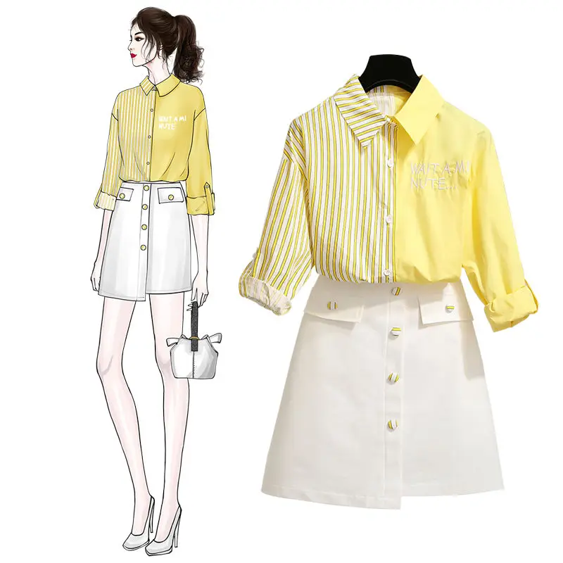 

Two pieces women clothing women sets women shirts and skirts women fashion clothing MINI skirts korean style students set