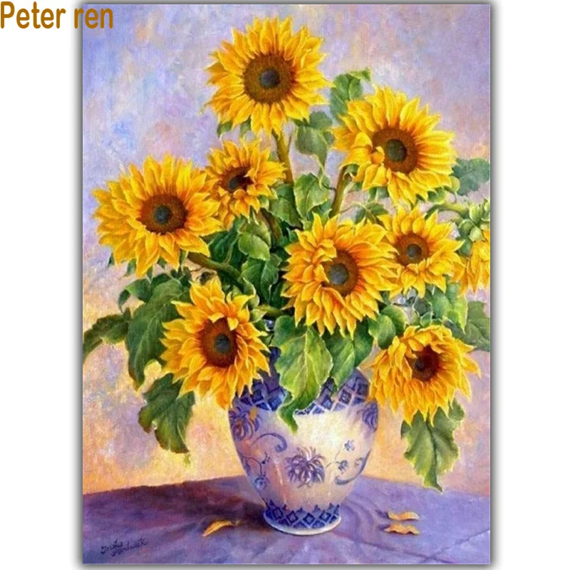 

Diy diamond painting Cross stitch kit Sunflower Vases Handicraft and art Needlework 3d square drill mosaic 100% Full Embroidery